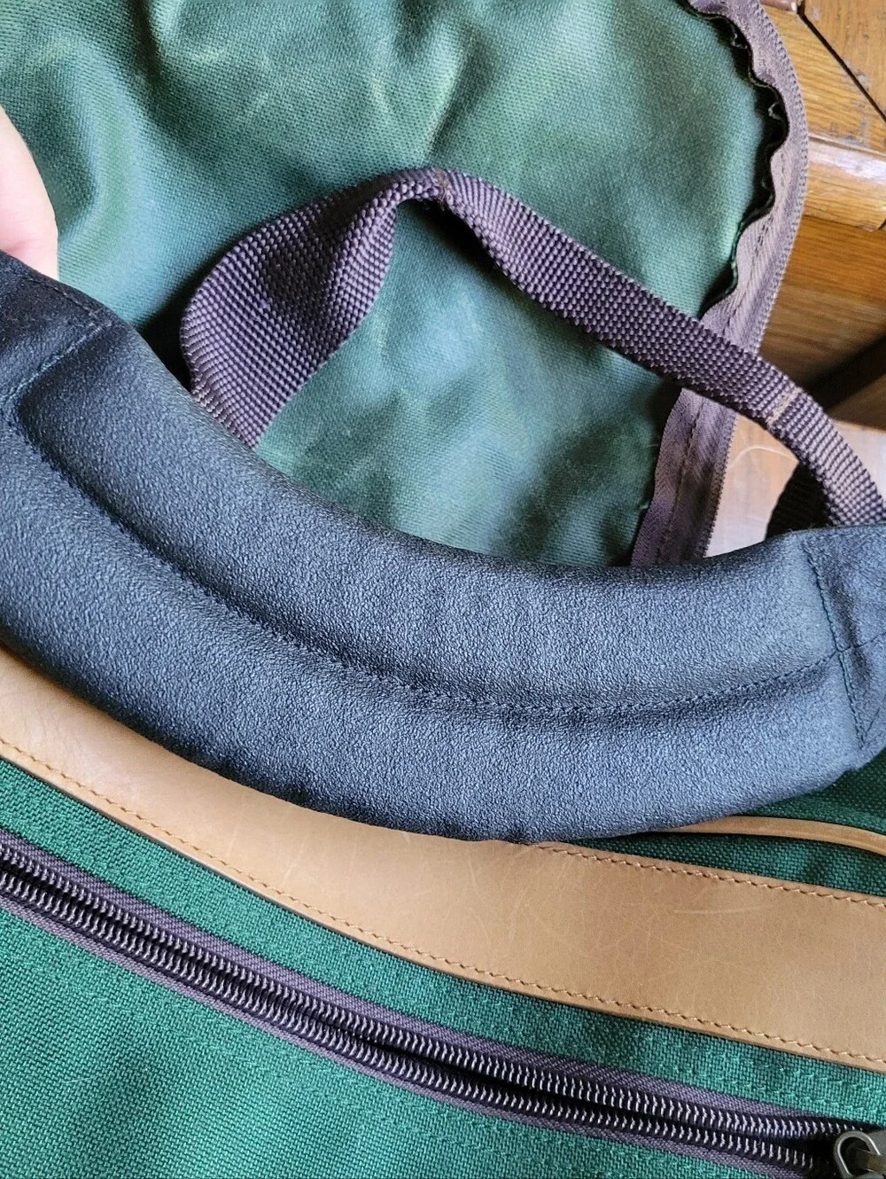 LL Bean Green/tan Nylon Lightweight Travel Tote Bag